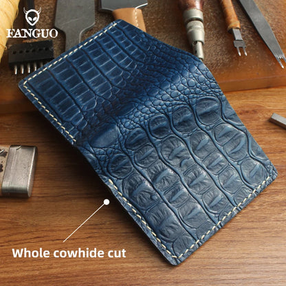 Crocodile Pattern Genuine Leather Wallet for Men – Handmade Bifold