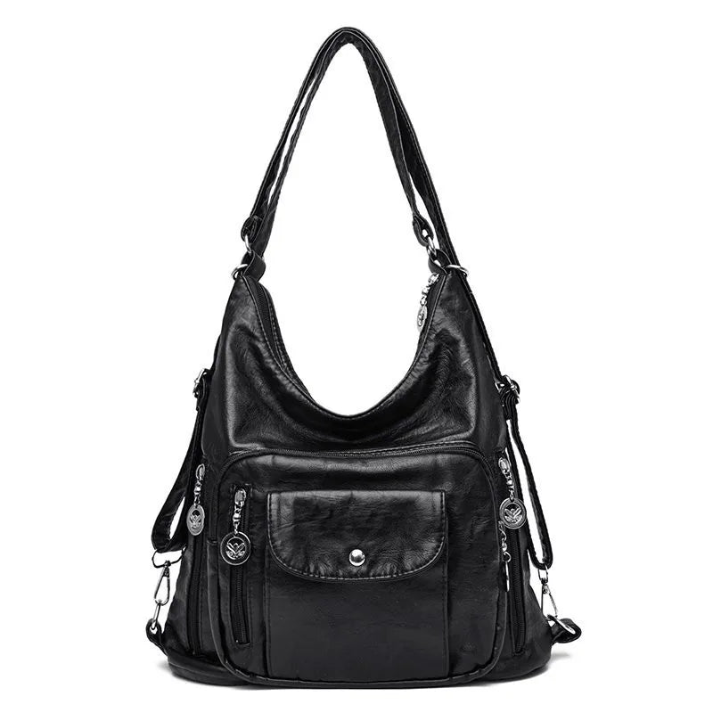 Vintage Women's PU Leather Shoulder Bag – Large Capacity Convertible Handbag