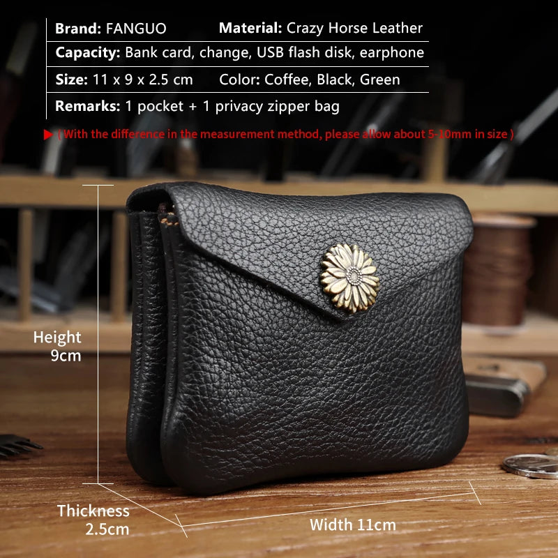 Crazy Horse Leather Card Wallet & Coin Purse – Unisex