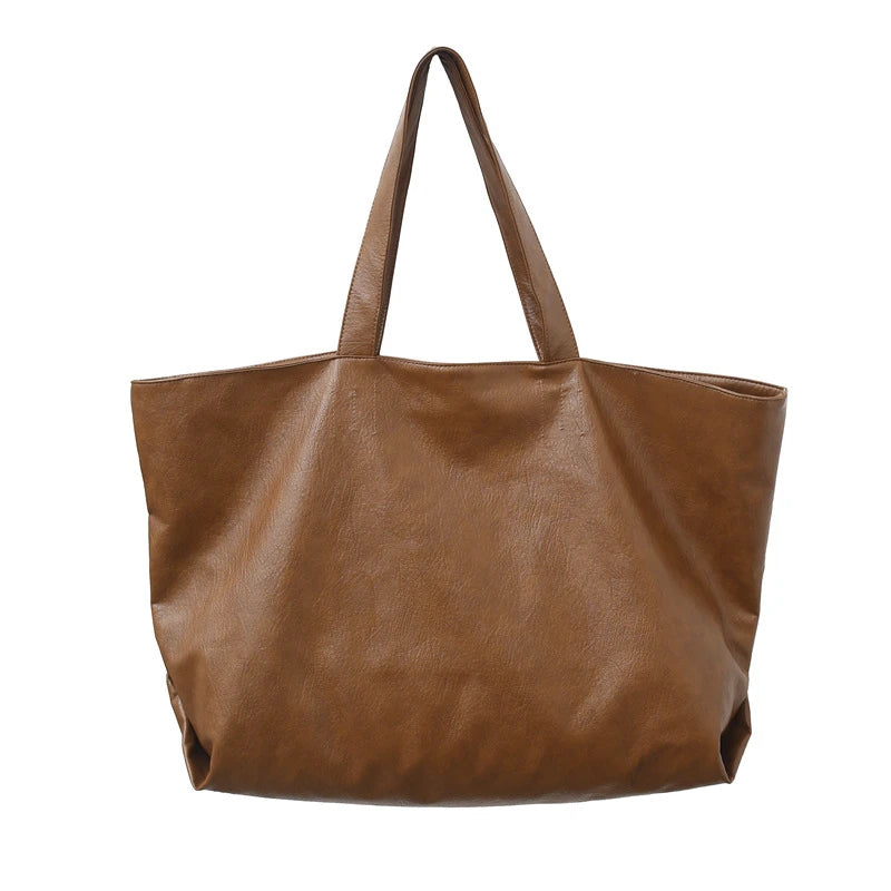 Black Color Oversized Tote Bags Women 2021 Lightweight Big Capacity Soft Leather Shoulder Bag Unisex