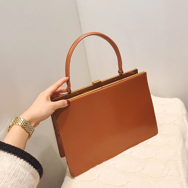 Vintage Big Clip Women Handbags Designer Female Large Capacity Tote Bag Luxury Pu Leather Handbag