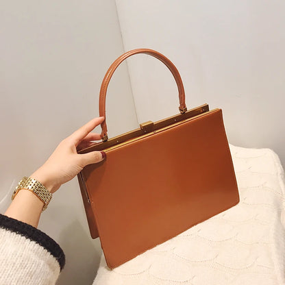 Vintage Big Clip Women Handbags Designer Female Large Capacity Tote Bag Luxury Pu Leather Handbag
