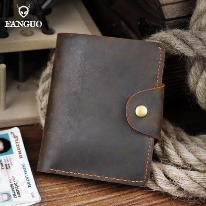 Crazy Horse Leather Men's Wallet – Handmade Cowhide, 6 Card Slots & Coin Purse