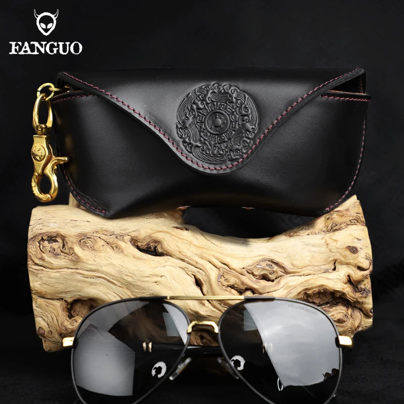 Leather Glasses Case Handmade Eyeglasses Pouch with Clip