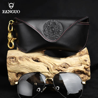 Leather Glasses Case Handmade Eyeglasses Pouch with Clip