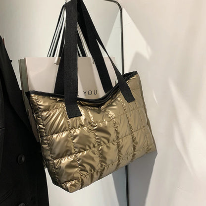 Quilted Puffer Tote Bag – Large Capacity Winter Shoulder Bag
