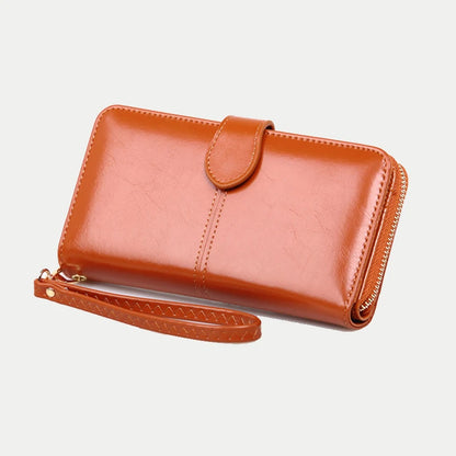 Women's Vintage PU Leather Long Wallet – Zipper Wristlet Clutch