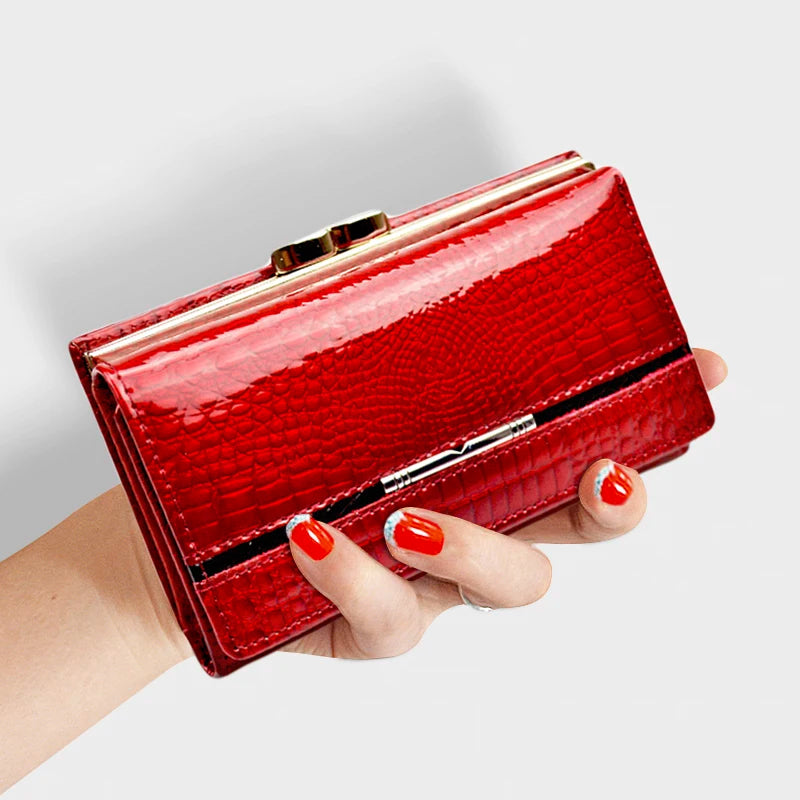 Genuine Leather Crocodile Pattern Clutch Wallet for Women