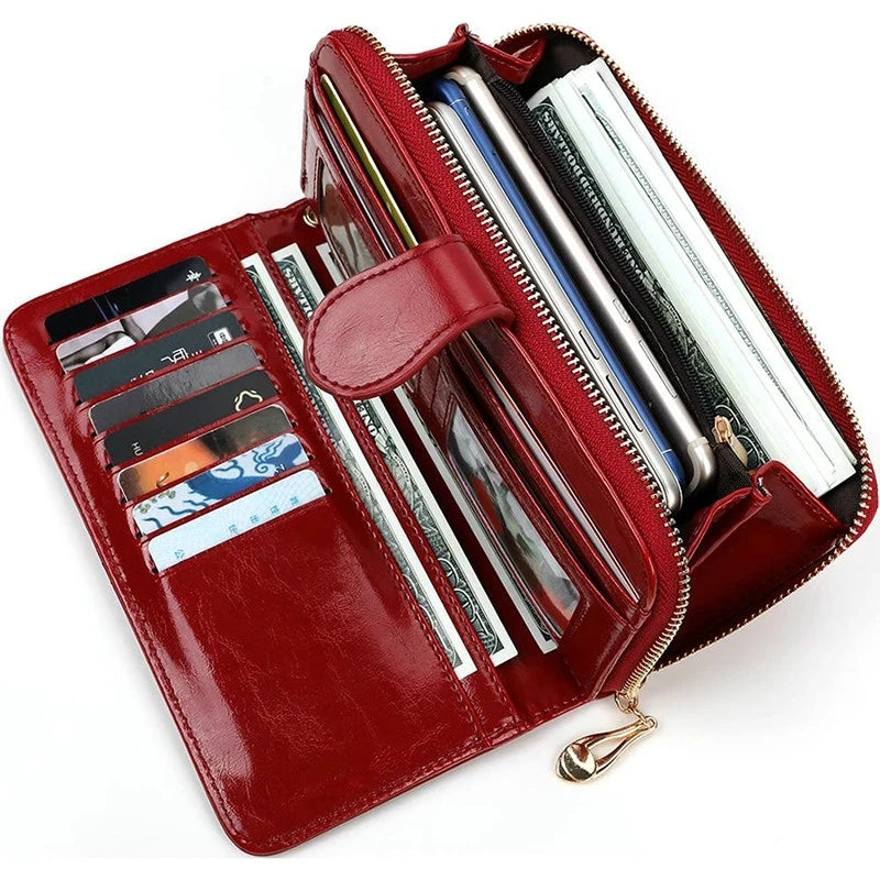 Women's Vintage PU Leather Long Wallet – Zipper Wristlet Clutch