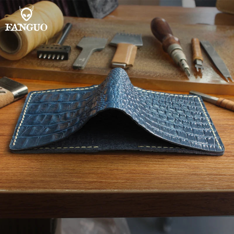 Crocodile Pattern Genuine Leather Wallet for Men – Handmade Bifold