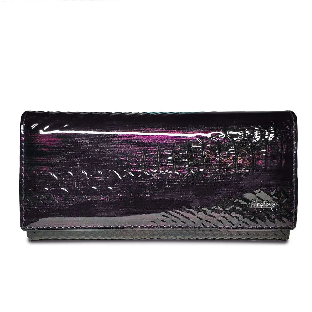 Genuine Leather Alligator Patent Women's Long Clutch Wallet