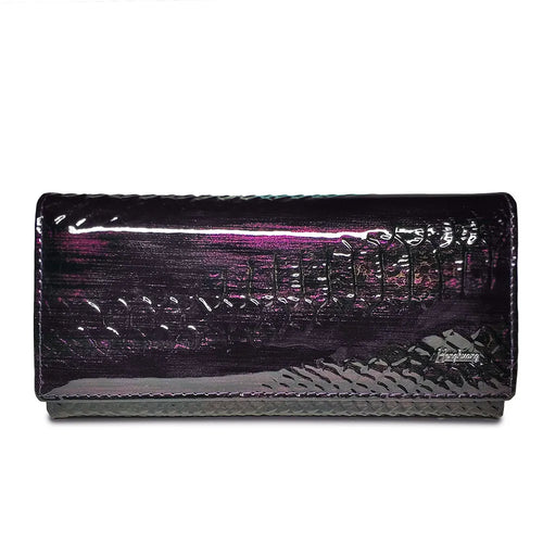 Genuine Leather Alligator Patent Women's Long Clutch Wallet