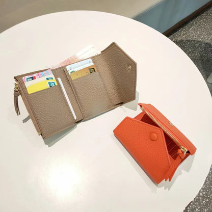 Genuine Leather Trifold Wallet for Women – Slim Cowhide Card Holder