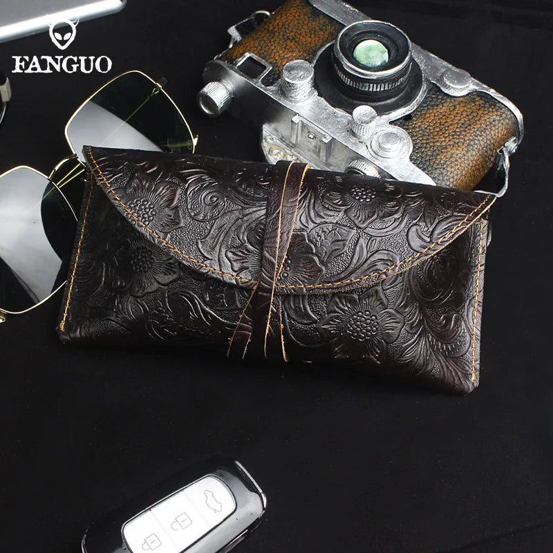 Genuine Leather Foldable Glasses Case for Men