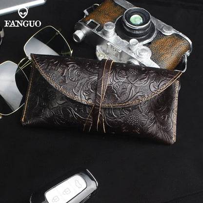 Genuine Leather Foldable Glasses Case for Men