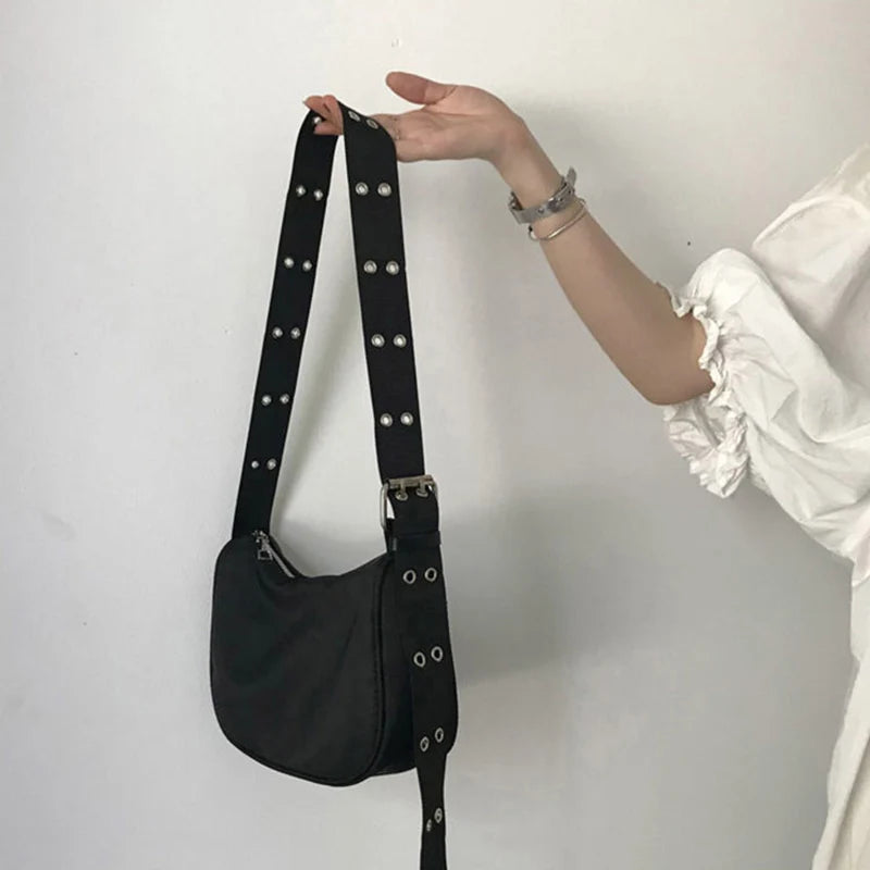 Waterproof Nylon Crossbody Bag for Women – Studded Shoulder Purse