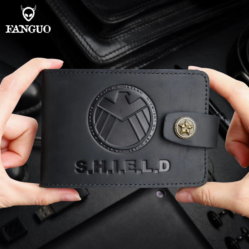 SHIELD Embossed Genuine Leather Driver's License Holder & Card Wallet