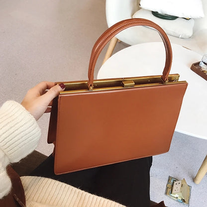 Vintage Big Clip Women Handbags Designer Female Large Capacity Tote Bag Luxury Pu Leather Handbag