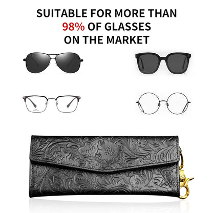 Genuine Leather Eyewear Case with Floral Embossing & Magnet Closure