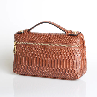 Exotic Embossed Leather Makeup Clutch Bag – Luxury Women's Handbag