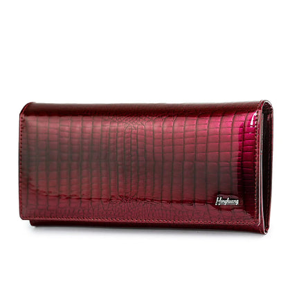 Crocodile Pattern Genuine Leather Long Wallet for Women