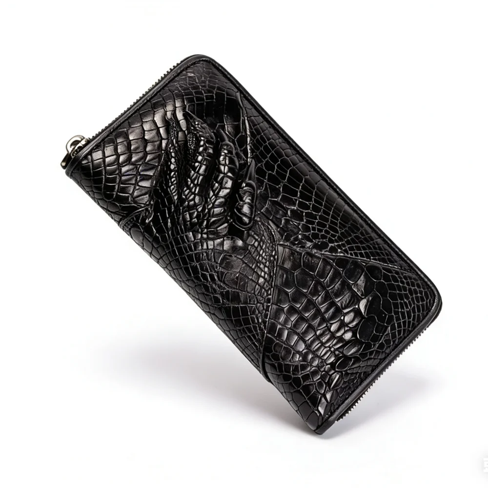 Crocodile Claw Leather Long Wallet – Men's Black Clutch Bag