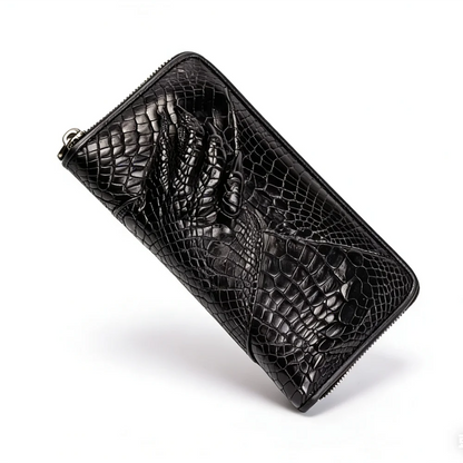 Crocodile Claw Leather Long Wallet – Men's Black Clutch Bag