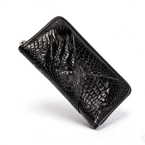 Crocodile Claw Leather Long Wallet – Men's Black Clutch Bag