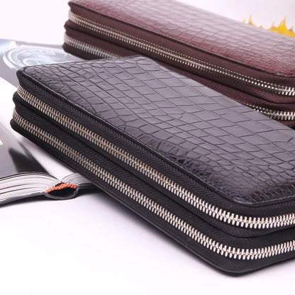 Crocodile Leather Wristlet Wallet – Unisex Long Zip Clutch with Card Slots