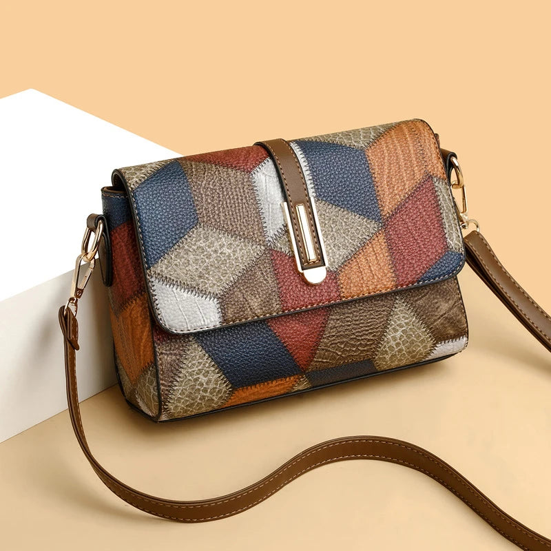 Patchwork Crossbody Bag for Women – Flap Shoulder Purse