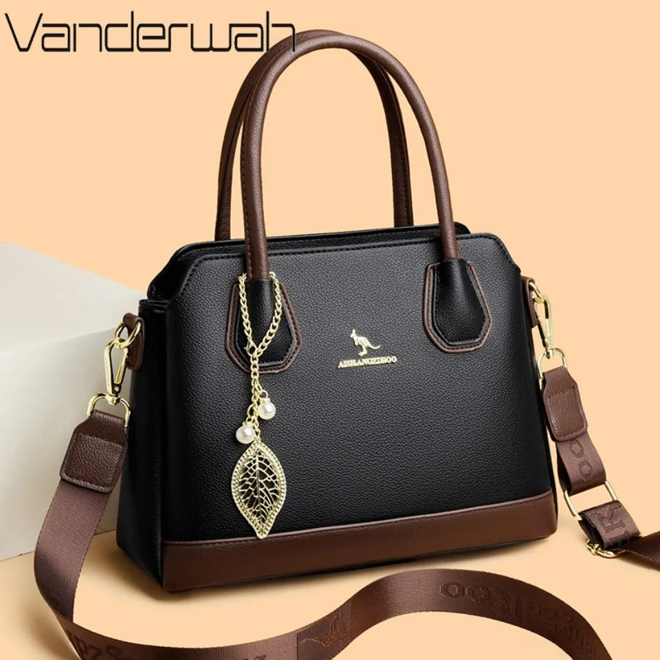 Luxury Leather Tote Bag for Women | 3-Layer Handbag