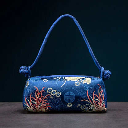 Silk Embroidered Shoulder Bag – Floral Satin Handbag