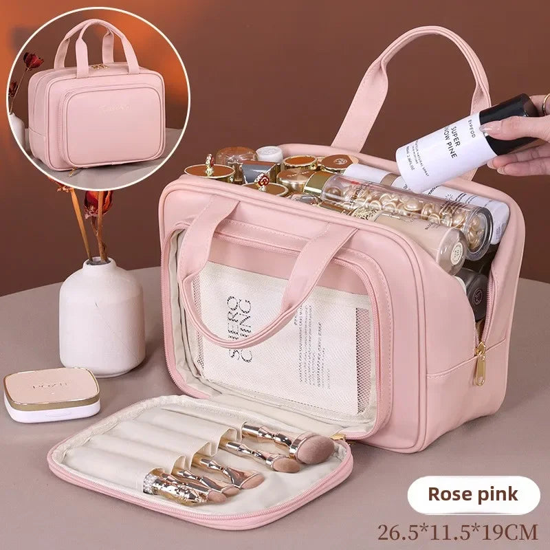 Pu Leather Cosmetic Bag Women Multifunctional Portable Storage Makeup Large Capacity Travel Toiletry