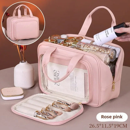 Pu Leather Cosmetic Bag Women Multifunctional Portable Storage Makeup Large Capacity Travel Toiletry