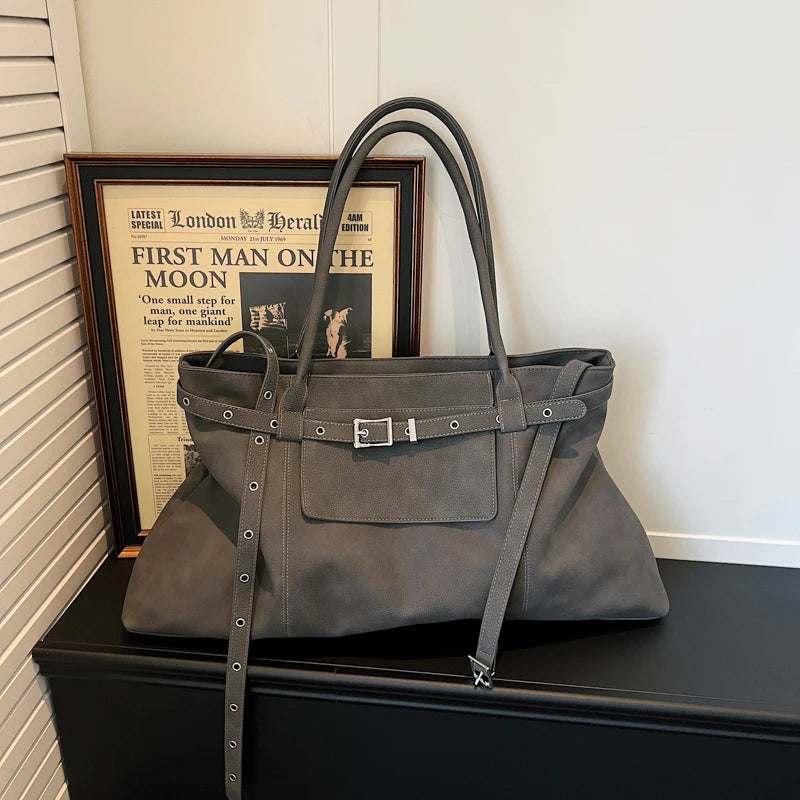 Moods Biker Style Big Shoulder Bags Women Soft Pu Leather Large Capacity Travelling Shopping Totes