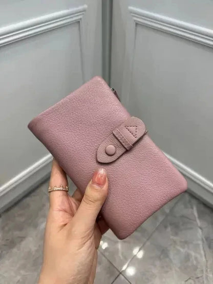 Genuine Leather Short Wallet for Women – Multifunctional Card Holder Zipper Coin Purse