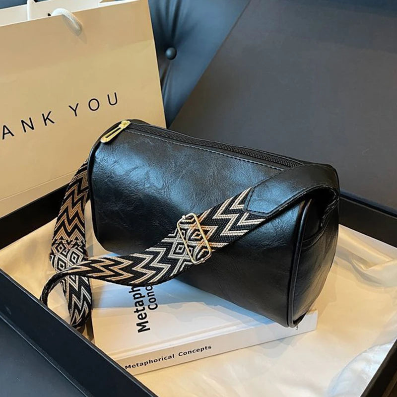 PU Leather Crossbody Bag for Women – Wide Strap Pillow Bag