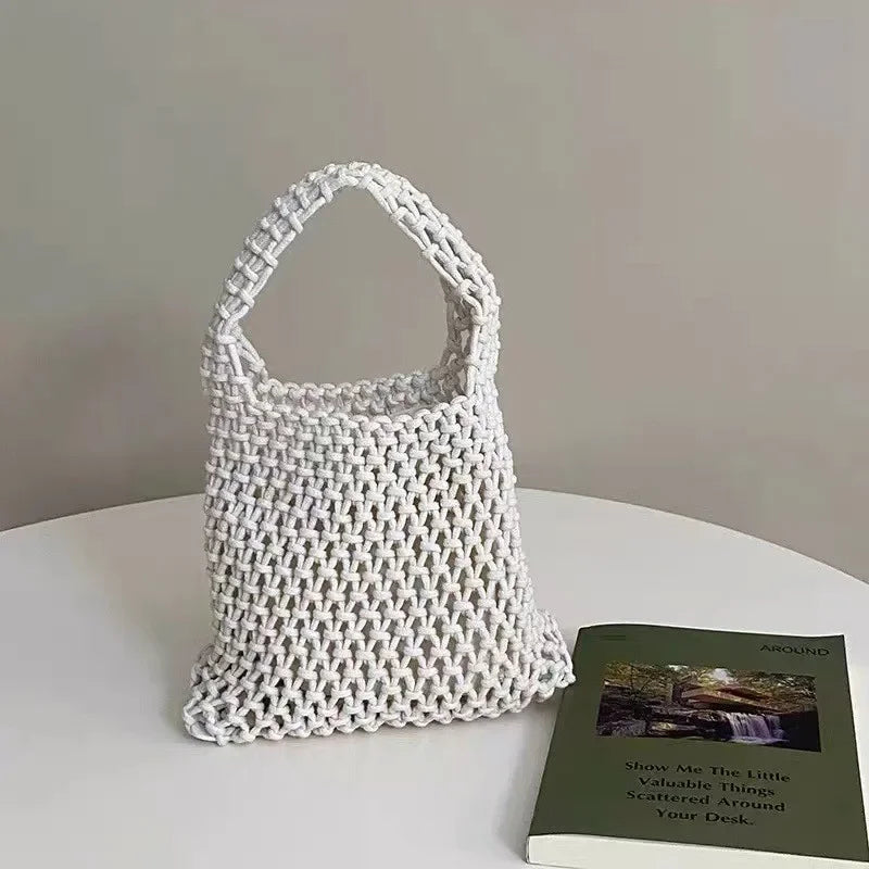 Crochet Straw Rope Handbag – Hollow-Out Woven Tote Bag for Women