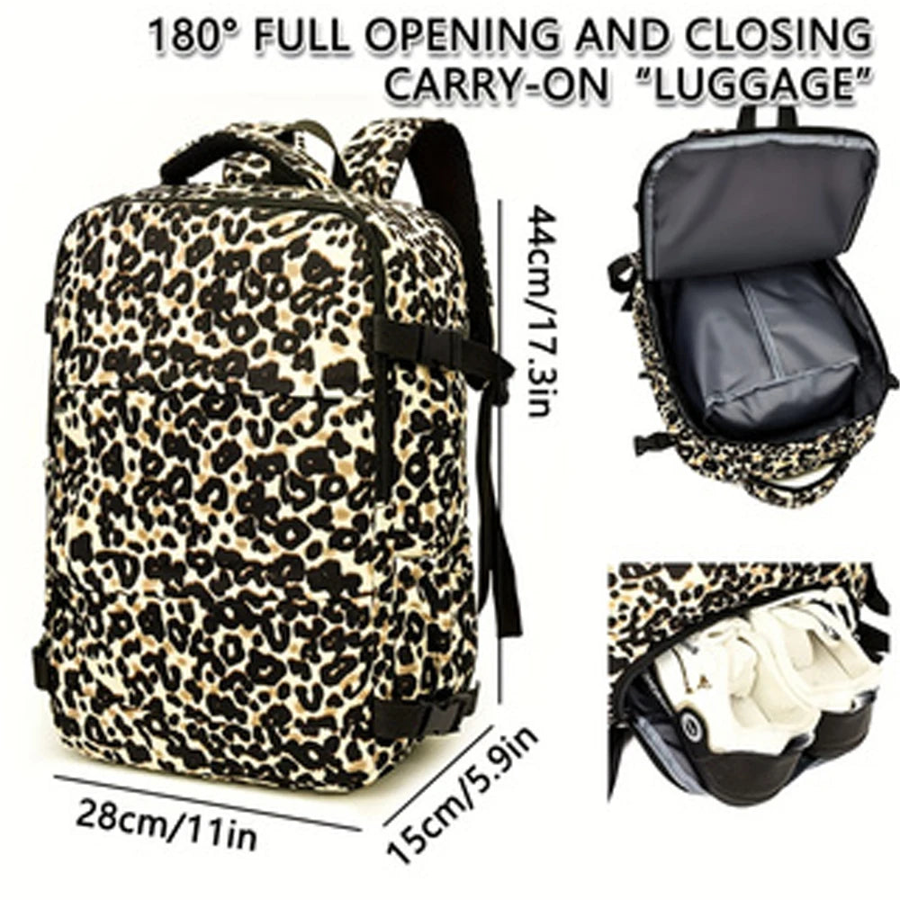 Leopard Print Laptop Backpack Large Capacity Commuter Bag