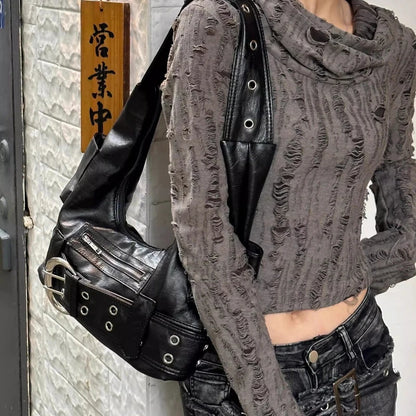 Y2K Belt Buckle Shoulder Bag – Edgy PU Leather Purse for Women