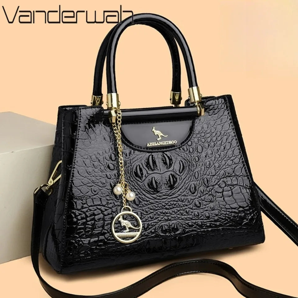 Crocodile Pattern Leather Handbag – Women's Large Capacity Shoulder Bag