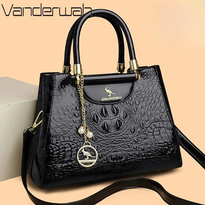Crocodile Pattern Leather Handbag – Women's Large Capacity Shoulder Bag