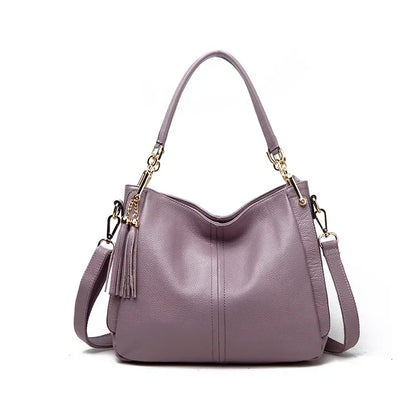 Genuine Leather Tassel Women's Shoulder Bag – Luxury Hobo Handbag with Crossbody Strap