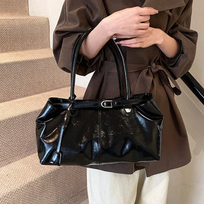 Vintage Leather Shoulder Tote Bag for Women – Large Capacity