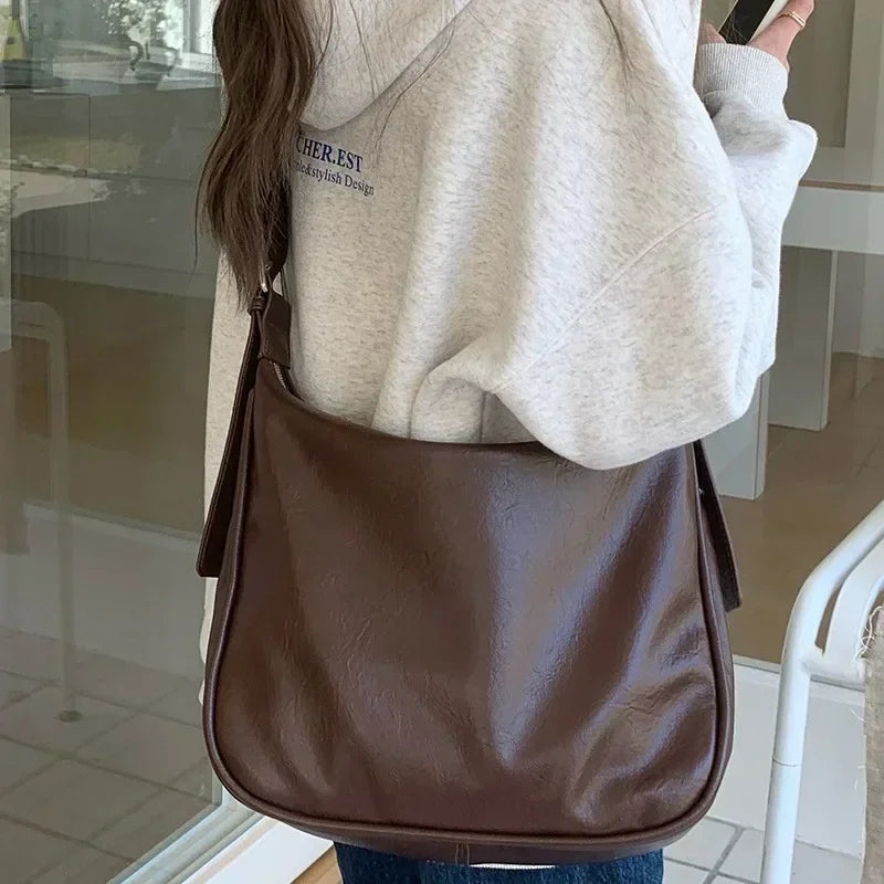 Vintage Slouchy Shoulder Bag – Women's PU Leather Hobo