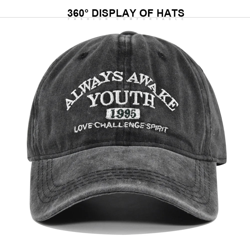 Embroidered Vintage Baseball Cap – Washed Cotton Snapback for Men & Women