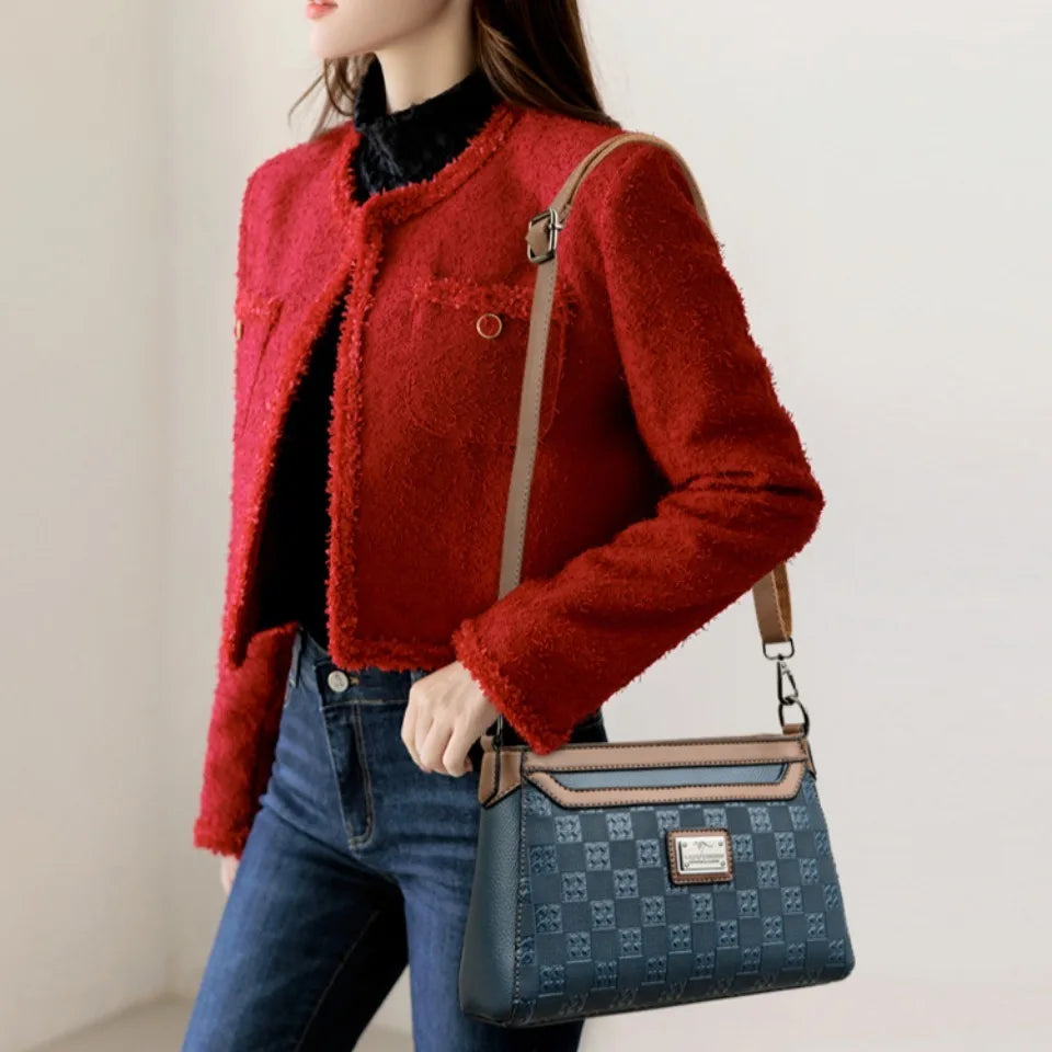Women's Plaid Leather Crossbody Shoulder Bag – Designer Handbag