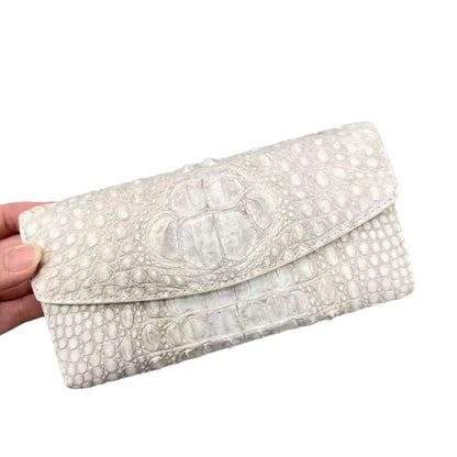 Crocodile Leather Women's Long Wallet with Card Slots & Coin Purse