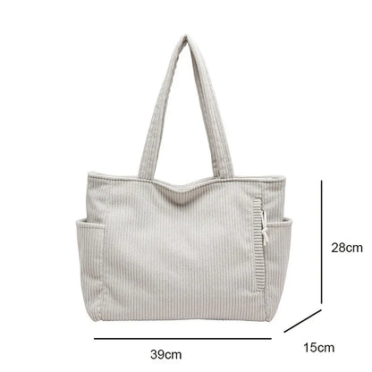 Corduroy Tote Bag for Women – Large Capacity Shoulder Handbag