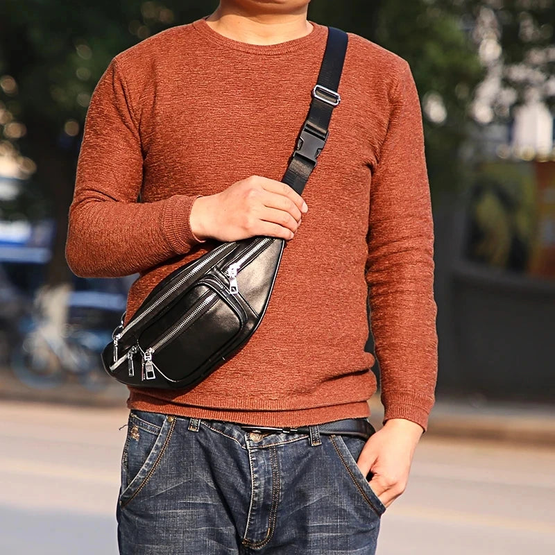 Punk Leather Fanny Pack for Women – Belt Waist Bag with Chain Detail